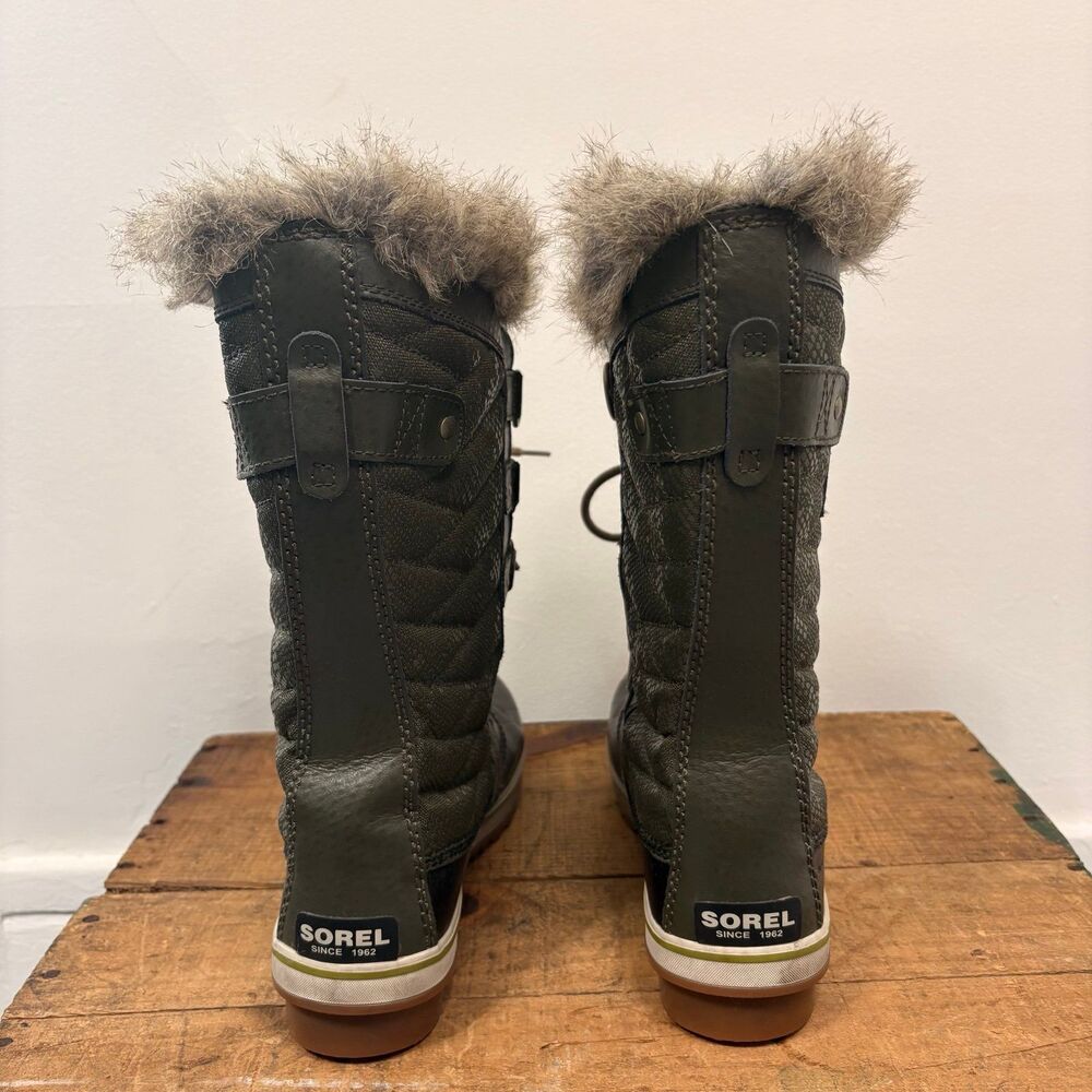 Sorel Tofino II Quilted Olive Green Winter Boots Fur Trim Sz 8.5 - Picture 2 of 7